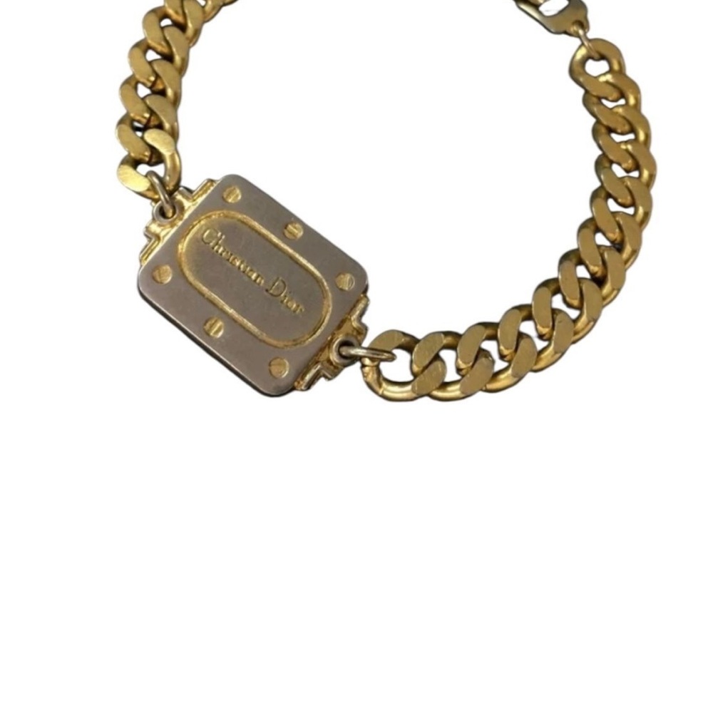 Christian Dior Logo Plate Gold and Silver Chain Bracelet 7.5”